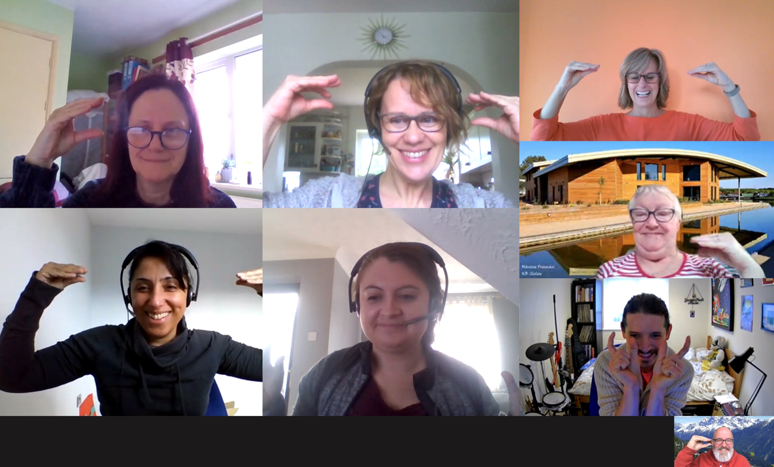 Screenshot from an MS teams meeting with all the team members looking like they are having a whole load of fun!